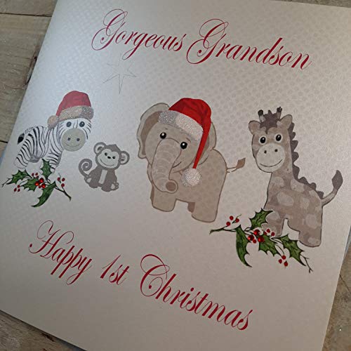 White Cotton Cards Code Xx14-113 Gorgeous Grandson Happy 1st Christmas Handmade Large Christmas Card, Toys - Image 2
