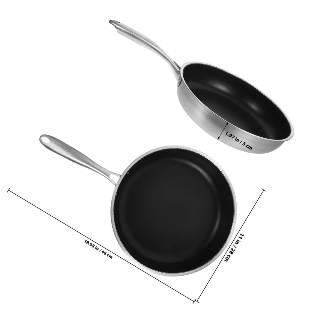 CANIGHT Padella in Acciaio Inossidabile Antiaderente Manico Ergonomico, Adatta per Cucine a Gas, Elettriche a Induzione, per Friggere Uova e Bistecche