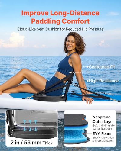 VEVOR 2 x Kajaksitz 53 mm Dicke, Gepolsterter Sitz für Stand-Up-Paddle-Board, Bootssitz mit Rückenlehne & Aufbewahrungstasche & Verstellbaren Gurten für SUP Kanu Angelboot Aufblasbares Kajak