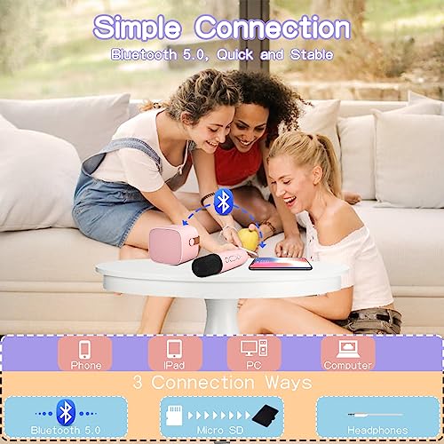 Yll Kids Karaoke Machine, Portable Bluetooth Speaker With Wireless Microphone, Music Player Toys For Girls Boys 4, 5, 6, 7, 8, 9, 10 +Year Old (Pink) #TOP5