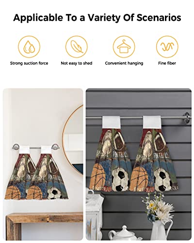 Basketball Soccer Rugby Football Kitchen Hand Towel,Soft Hanging Dish Towels With Loop For Bathroom,Rustic Red Green Blue Wood Grain Farmhosue Sports Drying Cleaning Dishclothes Decorative Sets,2-Pc #TOP3