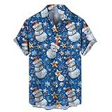 Weihnachtshemd mit Knopfleiste für Herren, Hawaii-Strand-Bowling-Shirt, lustige Grafik, Weihnachten, Urlaub, T-Shirt, blau, XL