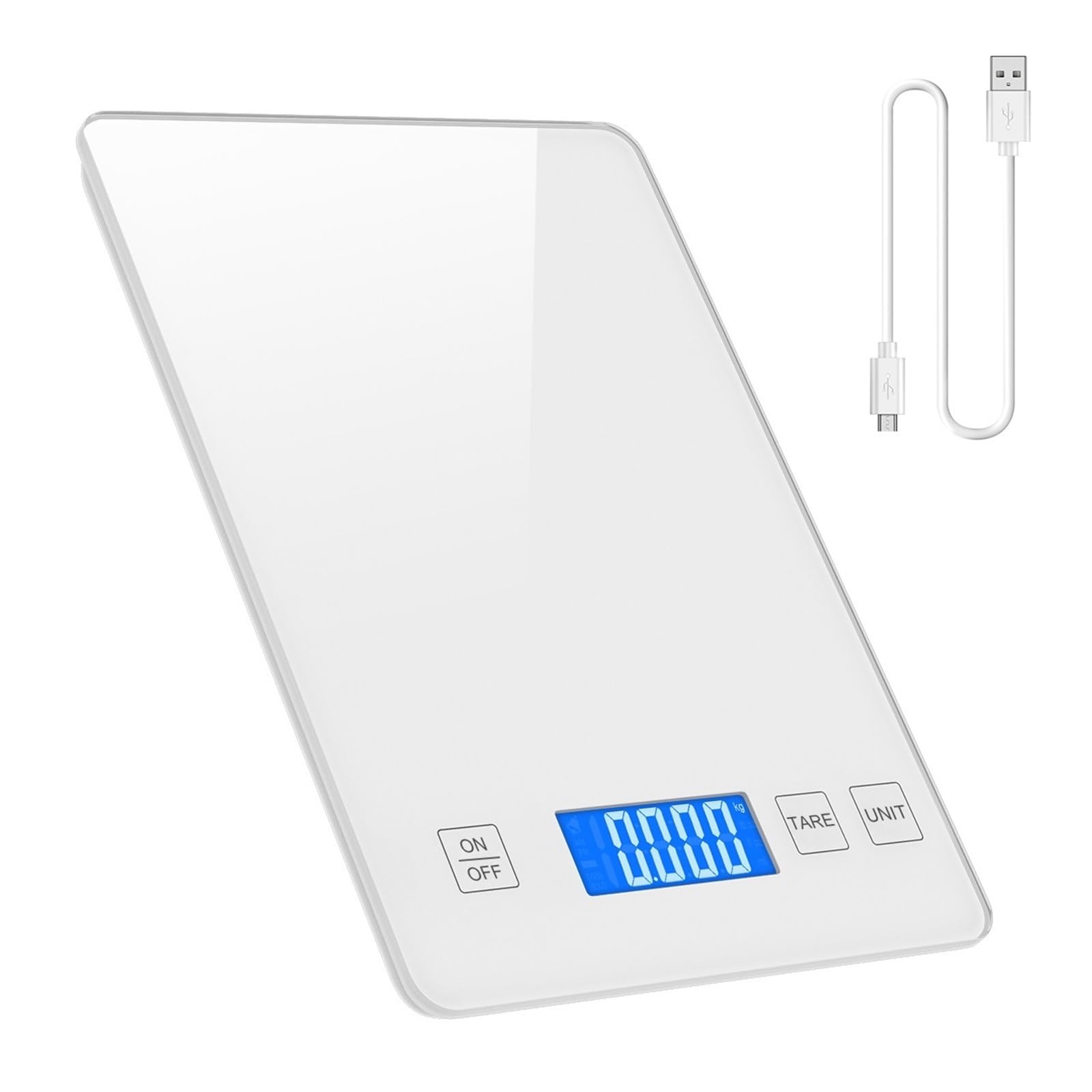 HPTHLY Digital Kitchen Scale 1g-10kg Food Scale Waterproof Tempered Glass Platform High Accuracy Multi-Function Scale (White)