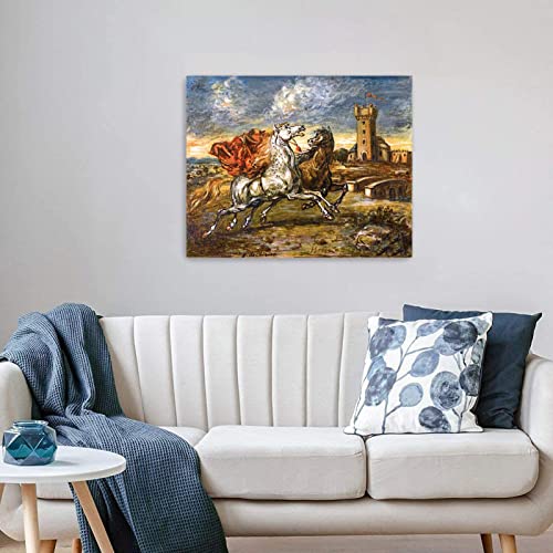 JZSDGB Giorgio de Chirico Słynny artysta na płótnie, sztuka ścienna, reprodukcje obrazów, plakaty, wyścigi konne, grafiki do dekoracji biurowych, 90 x 115 cm, bez ramy
