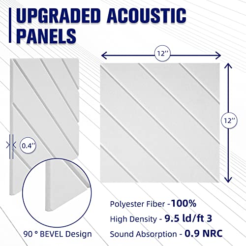 Tutmyrea 12 Pack Self-Adhesive Acoustic Panels, 12"X12"X0.4" Sound Absorbing Panel Wall Decoration, Sound Proof Foam Panel High Density, Soundproof Wall Panels For Home Studio Office(Diagonal,White) #TOP5