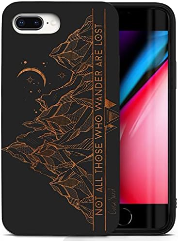 CaseYard Wood Phone case for iPhone 8 Plus Laser Engraved Tribal Mountains Design Black Wood Compatible iPhone case Protective Shockproof Slim fit Cell Phone Cover for Men & Women