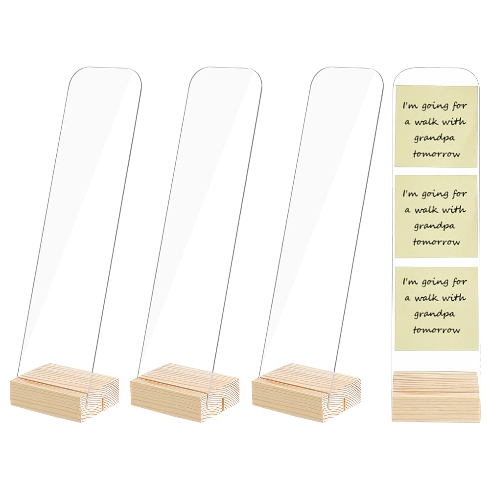 PH PandaHall 4pcs Tableau Mémo pour Moniteur Porte Notes Autocollants en Acrylique Transparent avec Base en Bois Organisateur Rectangulaire de Tableau Mémo pour Ordinateur Bureau Maison 8x6.5x31cm