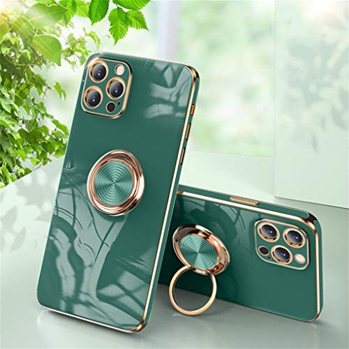Hadwii Funda para iPhone 11 Pro MAX, con Soporte de Anillo Carcasa de Silicona Suave Antichoque Bumper , Soporte para Coche con Imán con Anillo de 360 Grados para iPhone 11 Pro MAX- Verde Oscuro Cover