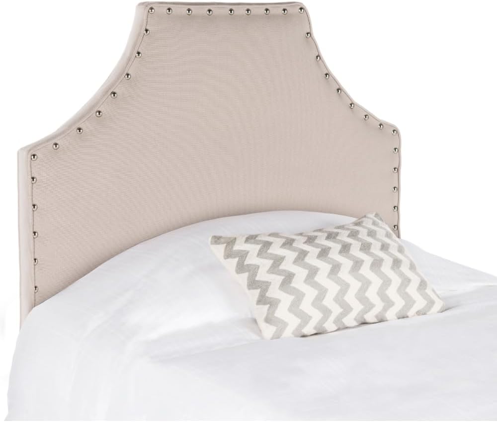 Safavieh Denham Taupe Linen Upholstered Headboard - Silver Nailhead (Twin)