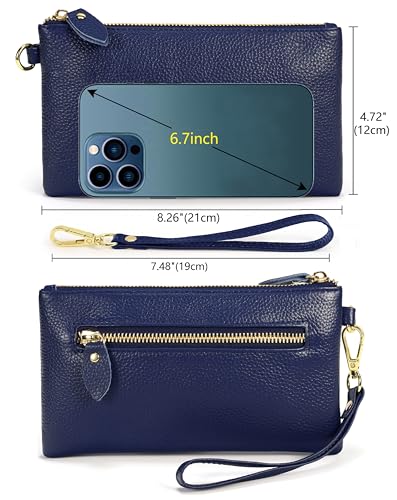 Image of YALUXE Genuine Leather Wristlet Handbags Purses Cell Phone Pocket Clutch Wallet Crossbody Bags for Women