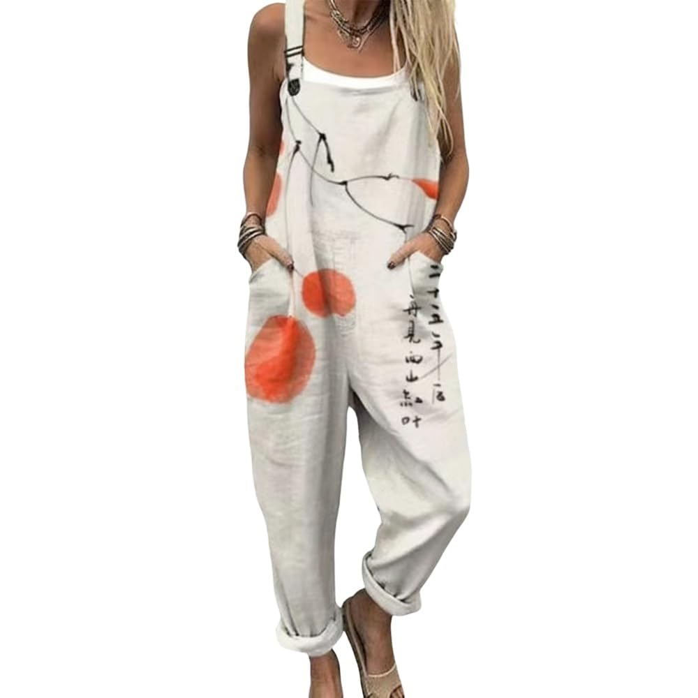 Mono Mujer Verano Peto Largo Casual Pierna Ancha Bolsillos Elegante Holgado Correa Ajustable Playa