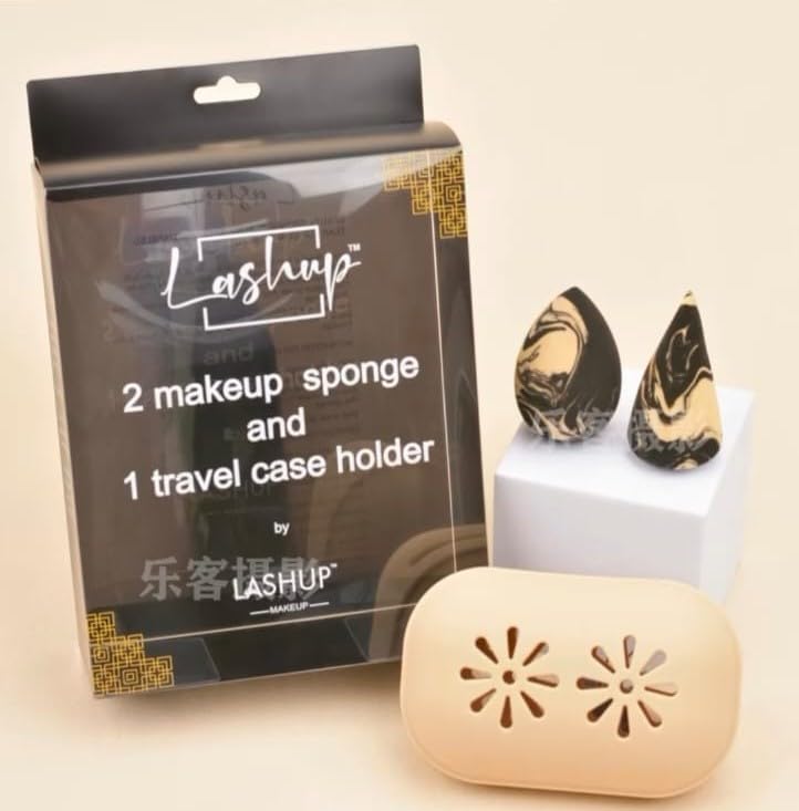 Image of Lashup Makeup Sponge Set with Travel Case Holder, Marble Pattern Beauty Blender, 2 Sponges and 1 Holder