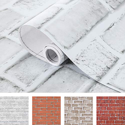 Coavas Brick Peel and Stick Wallpaper 17.7x393.7 Inches Peel and Stick Self-Adhesive Decorative Easy to Stick Faux Brick Printed Stick Paper White Brick