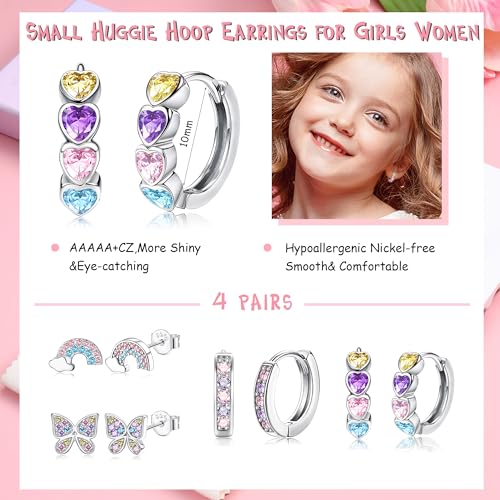 Adramata Hypoallergenic Earrings For Girls Women 925 Sterling Silver Earrings Small Huggie Hoop Earrings Tiny Cute Cz Butterfly Star Silver Stud Kids Earrings For Sensitive Ear Heart Hoops Over 3 Years Old thumb #2