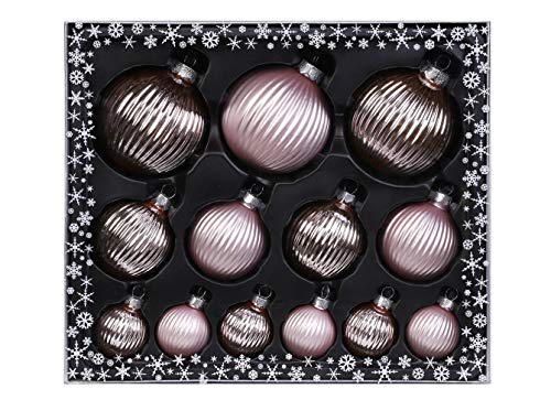 MAGIC Christbaumkugeln Glas Strukturkugeln gewellt Set 13 Stück Christbaumschmuck Christbaumkugeln Weihnachtskugeln Weihnachtsschmuck Kugeln Deko Weihnachten Farbe: rosa