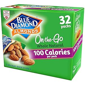 Blue Diamond Almonds Whole Natural Raw Snack Nuts, 100 Calorie Travel Bags, 32 count