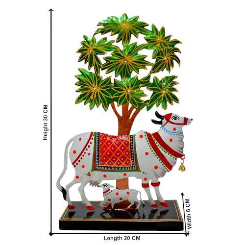 Image of CraftVatika Kamdhenu Cow with Calf Idol for Home Decoration Items for Living Room, Tealight Candle Holder for Pooja Room, Handpainted Rajasthani Showpiece, Wedding Anniversary House Warming Gifts