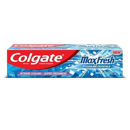 Colgate MaxFresh Breath Freshner Cavity Protection Toothpaste, 150g, Peppermint Ice, Blue Gel Paste with Menthol, Cooling crystals for fresh breath