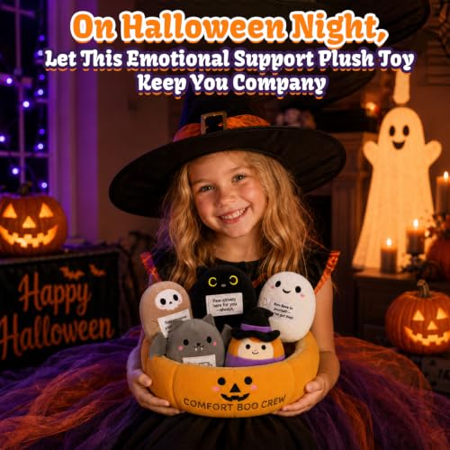 Image of Halloween Stuffed Animal - Emotional Support Plush Set with Pumpkin Basket
