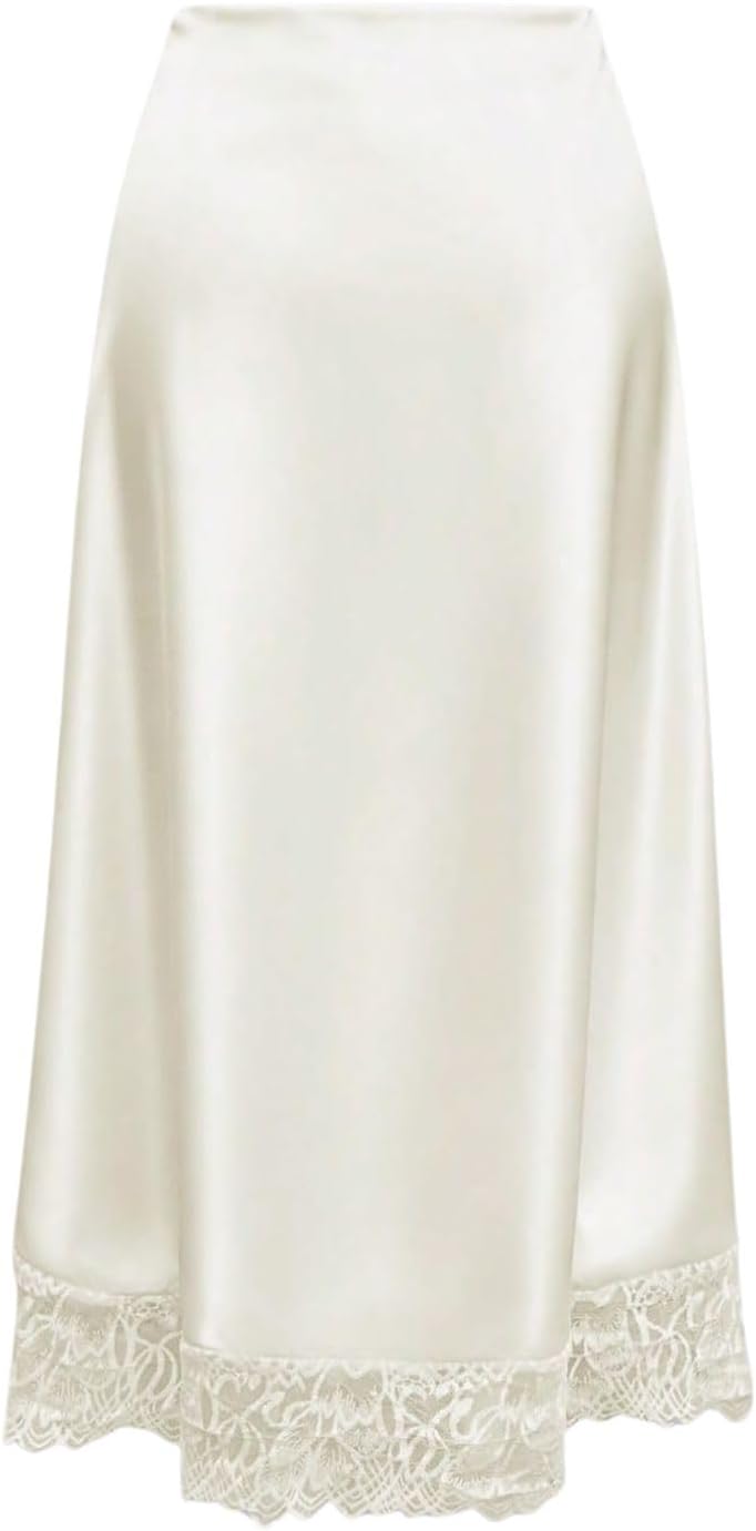 Verdusa Women's Lace Satin Skirt A Line Elegant Long Skirt Business Casual Outfits