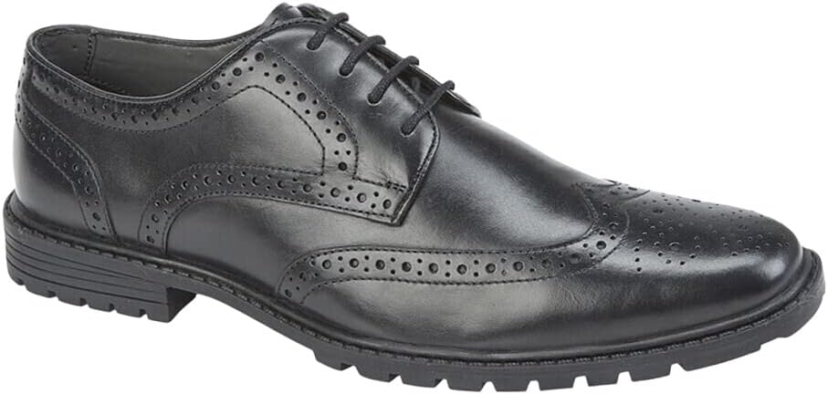 RoamersBoys Gibson Formal Leather Brogue Shoes with Memory Foam Insole Black