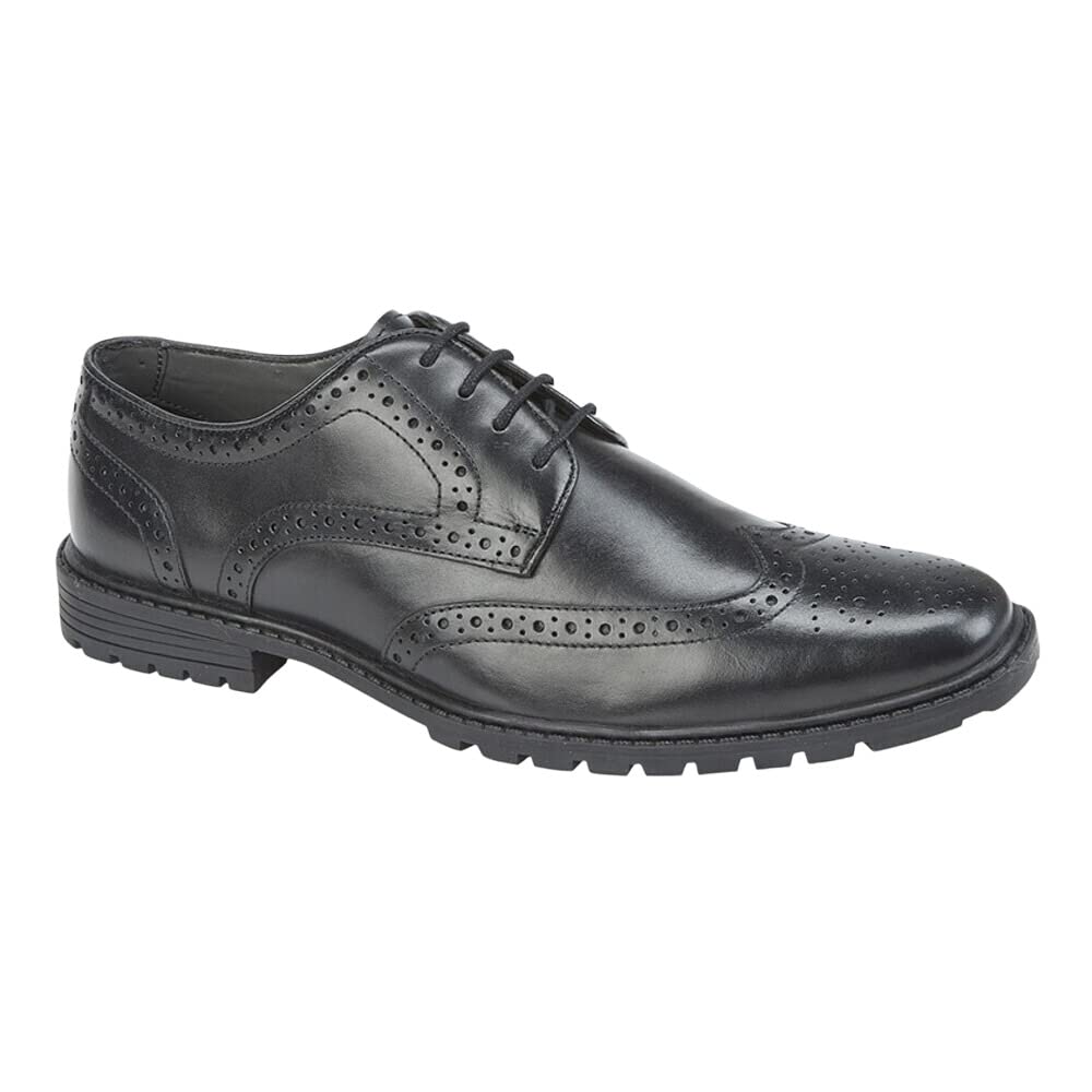 RoamersBoys Gibson Formal Leather Brogue Shoes with Memory Foam Insole Black