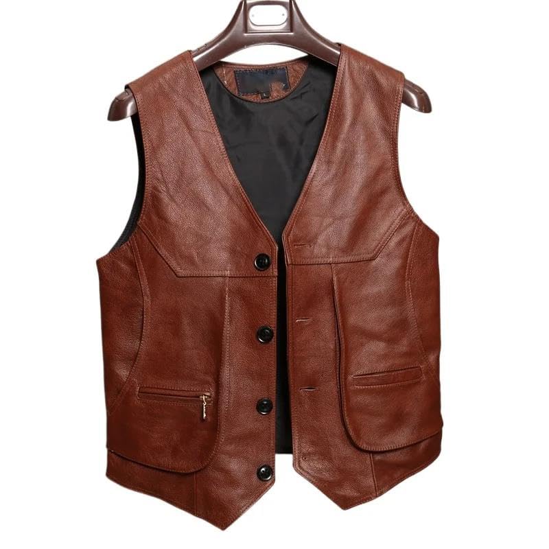 Men's Slim Fit Brown Genuine Leather Waistcoat2