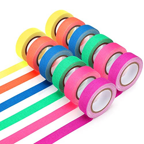 KIPIDA Neon Adhesive Tape, Neon Klebeband,UV Schwarzlicht Fluoreszierendes Klebeband,Fluorescent Tape,12 Rolls UV Black Light Tape,Fluoreszierendes Gaffer Tape Neon,für Leuchtstäbe Partydeko Handwerk Cover