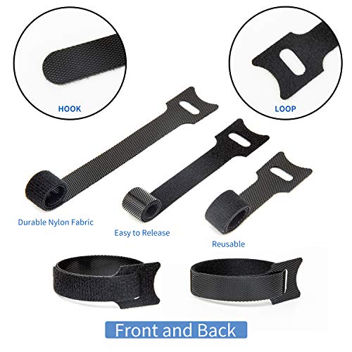 100 PCS Reusable Fastening Cable Ties, 8 x 1/2\" Black Adjustable Cord Straps, Cable Organizer, Cord Wrap and Hook Loop Cords Management. - Thumbnail 7