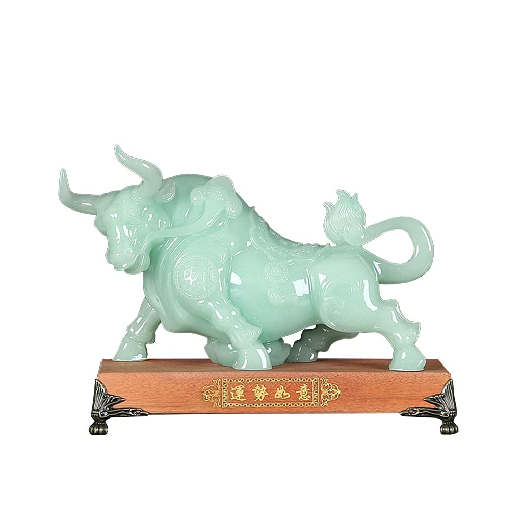 BHGFYXBS Home Décor Products Zodiac Ox Decoration Chinese Feng Shui Sculpture Home Office Bookshelf Desktop Decoration Blue Ice Jade Animal Model Zodiac Decoration Gift Accent Dec,size_name-A
