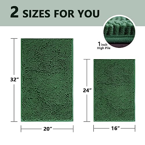 Image of BOANKODU Bathroom Rugs Sets 2 Piece, Extra Soft Chenille Bath Mat Absorbent Bathroom Rug, Bathroom Mat with PVC Non-Slip Bottom, Machine Washable Bath Rugs (32x20 Inch + 24x16 Inch, Dark Green)