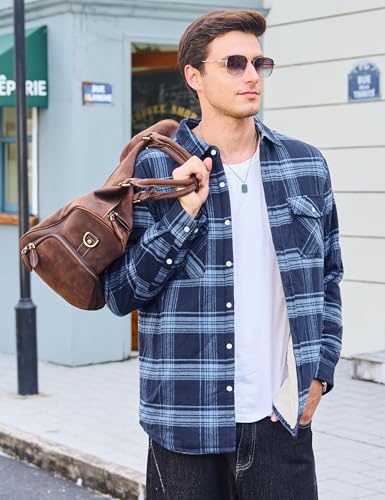 Cotrasen Men's Flannel Shirt Jacket Cotton Plaid Sherpa Lined Fleece Button Down Jacket Coat for Men with 5 Pockets4