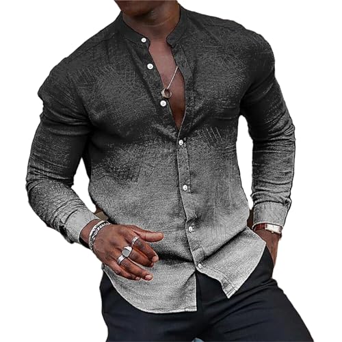 crazynekos Men's Gradient Shirt Casual Slim Shirt Casual Baggy Shirts Long Sleeve Button Down Tops Blouse