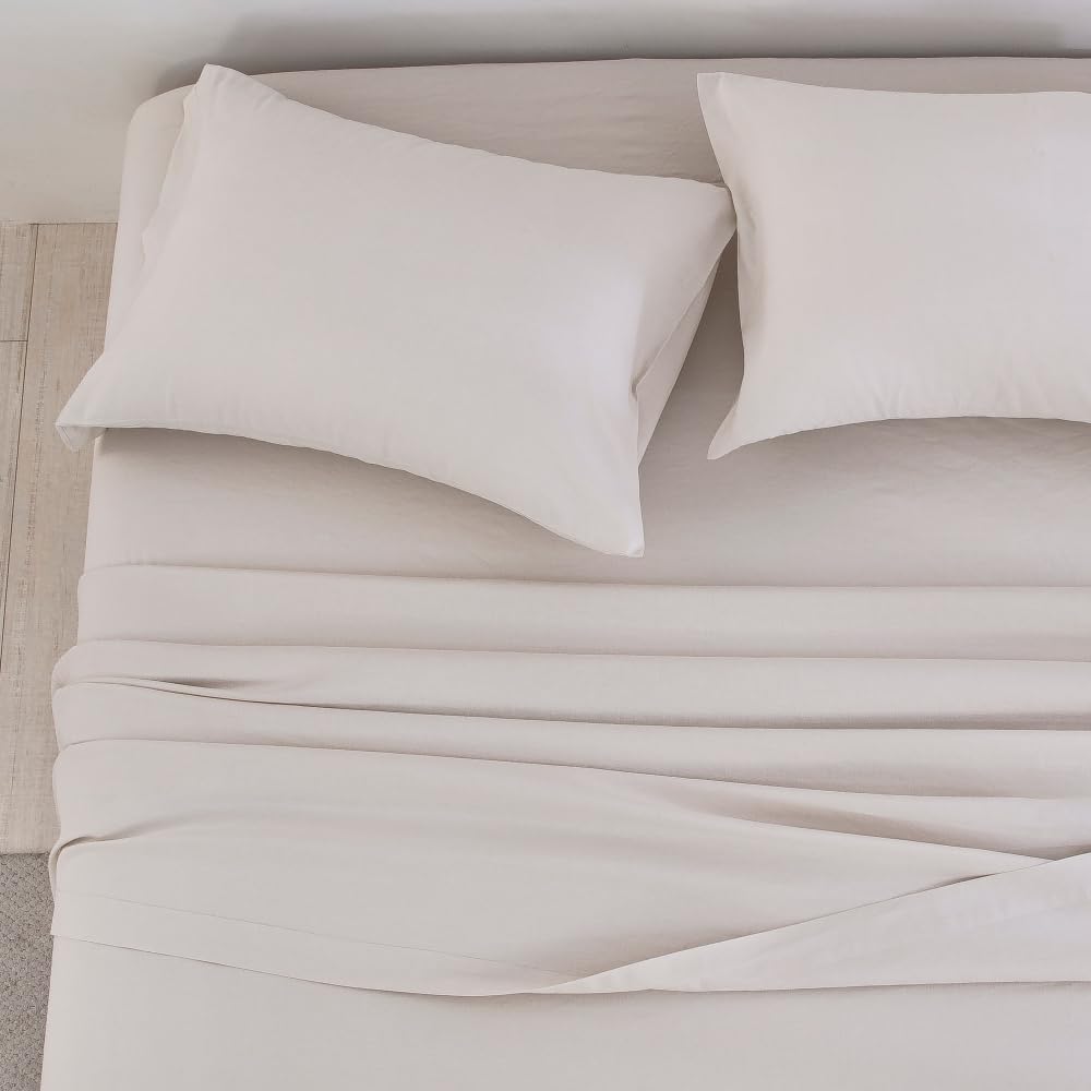 DAUAOTO Queen Size Linen Blend Sheets Set, 55% Linen 45% Cotton Bedding Sets, Bedlinen Up to 16" Deep, Grayish White/Bone