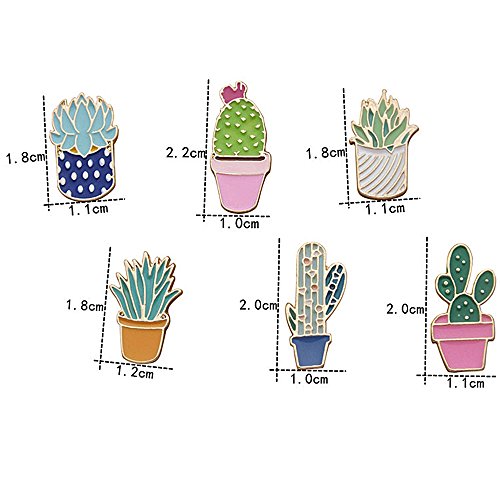 6 Pcs Cute Enamel Lapel Pins Sets Cartoon Animal Plant Fruits Foods Brooches Creative Pin Badges For Clothing Bags Backpacks Jackets Hat Accessory (Succulents Cactus Plants) #TOP1