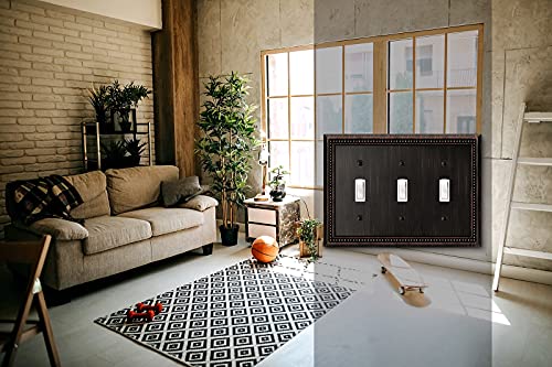 Image of Henne Bery Sunken Pearls Heavy Duty Decorative Wall Plate Switch Plate Outlet Cover (Triple Toggle, Aged Bronze)