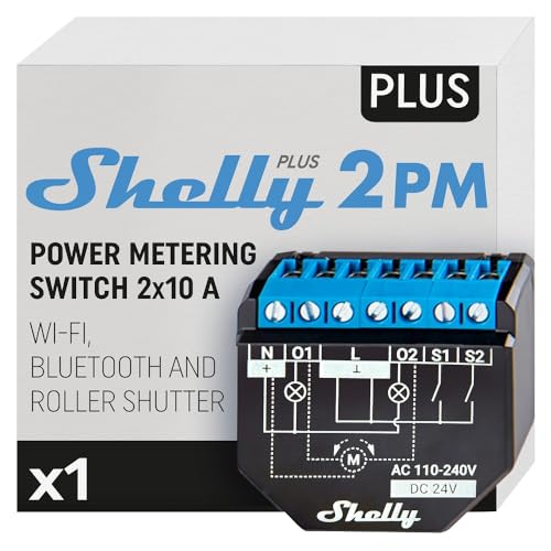 Shelly Plus 2PM | Interrupteur de relais connecté pour volet roulant - 16A (240V) | 2 Canaux |Wi-Fi & Bluetooth | Compteur de consommation | Domotique | Alexa & Google Home | App iOS Android