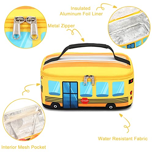 Ledaou Lunch Box Kids Boys Girls Cute Insulated Lunch Box Reusable Lunch Bag Meals Tote Lunchbox For School Picnic Travel (Bus Yellow) #TOP4