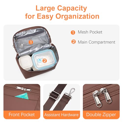 Image of NOL Natural Organic Lifestyle Small Insulated Lunch Bags for Women Cooler Bag Lightweight Nylon Waterproof Lunch Box for Work（Small，coffee）