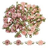 QUARKZMAN 50 Pcs Mini Rosas Moño 22mm Pequeños Moños De Cinta De Satén Flores De Cinta Rosas para Manualidades Adorno Aplicación DIY sobre Costura Boda Cumpleaños Fiesta Champagne/Rosa Claro