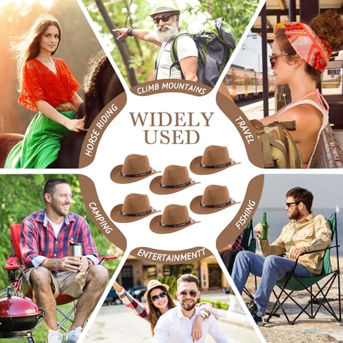 Image of Toulite 9 Pcs Western Cowboy Hats Faux Felt with Strap Bulk | 9 Color Fur Faux Felt Travel Cap for Men Women, Cowgirl Party Halloween Cosplay Costume Western Theme Events