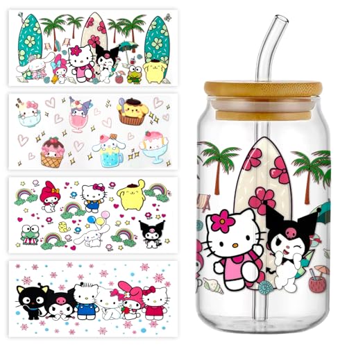 La Mejor Selección de Vasos de toy story 4 Top 5. 45 Garetheora - 4 hojas de pegatinas de transferencia de vasos UV DTF de dibujos animados para tazas de vidrio de 16 onzas, transferencias de frote para manualidades calcomanías de...