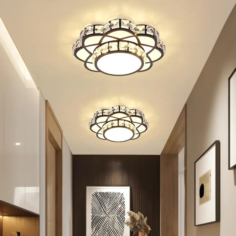 Lustre LED cristal D25cm noir plafonnier moderne salon