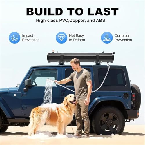 Douche solaire portable de camping, réservoir d'eau sous pression pour porte-bagages, comprend un tuyau de 1,7 m et un sac de rangement, capacité de 30 L, idéal pour camping-car, SUV, camion