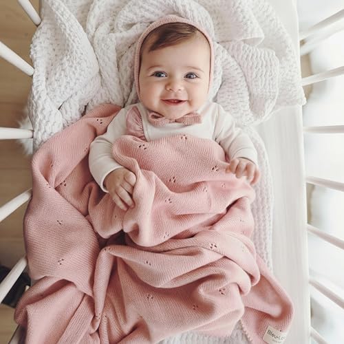 Image of Baby Gift Set - Organic Cotton Newborn Blanket Essentials, Baby Gifts for Girls, Baby Gift Set, Baby Girl Shower Gifts, Baptism Gifts for Baby Girl (Pointelle - Ballet Slippers)