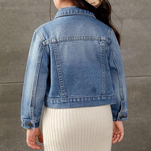 Moonker Teen Girls Crop Denim Jacket Solid Lapel Button Down Long Sleeve Outwear Windproof Casual Coat with3