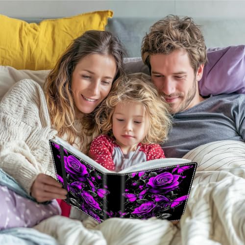Image of Photo Album 4x6 120 Photos with Strong Elastic Band, Purple Rose Butterfly | Large Capacity Premium Leather Picture Album, Portable Wallet Albums Photo Book for Family Anniversaries Wedding Baby