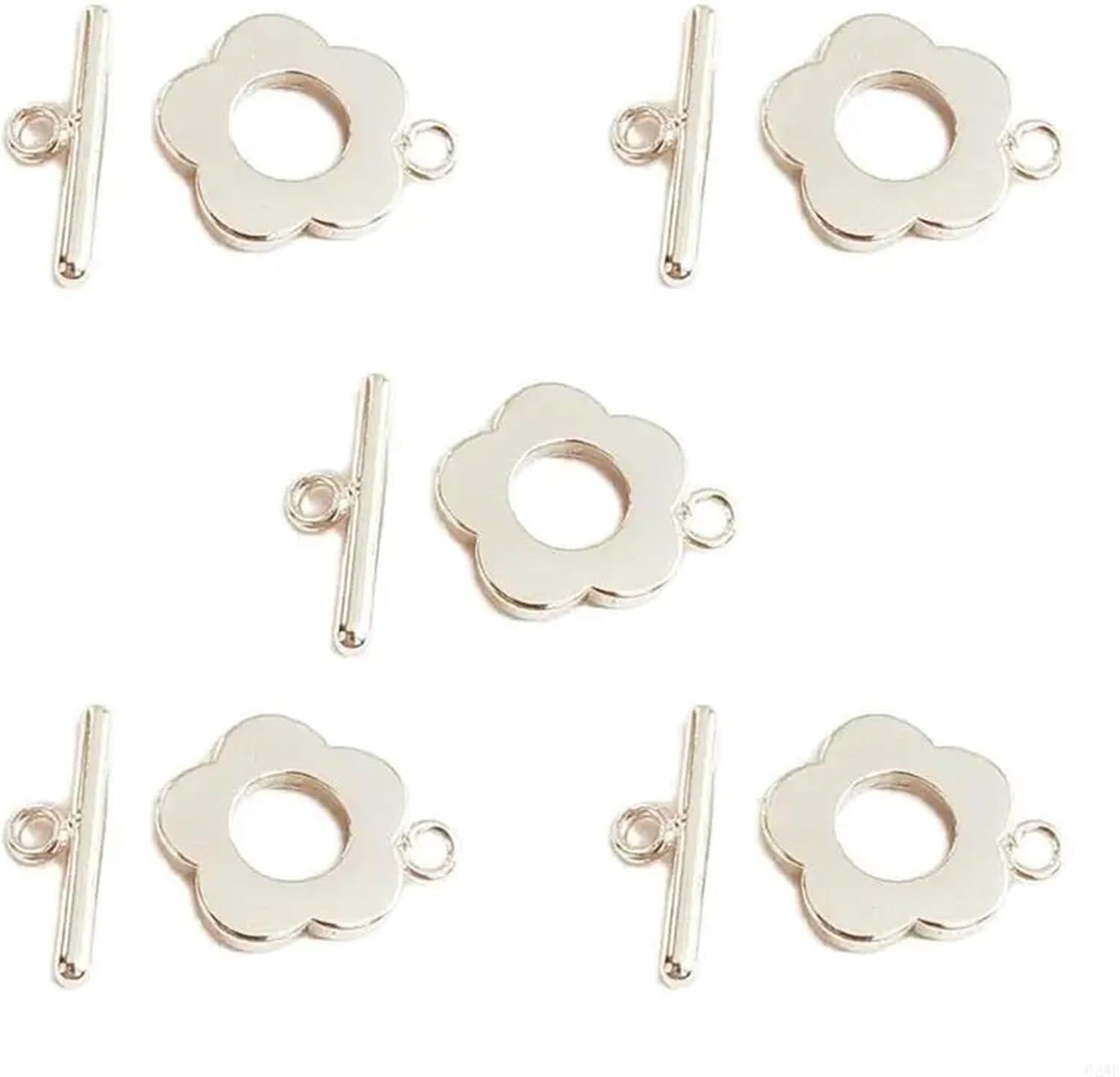 60-Piece Flower Ring T-Bar Clasps – Toggle OT End Connectors for Jewelry & Bracelet Crafts(Silver)