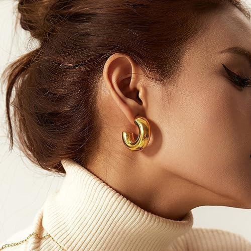 Chunky Gold Hoop Earrings for Women 14K Gold Plated/Sliver Waterdrop Hoops Lightweight Teardrop Earrings Trendy Jewelry for Women3
