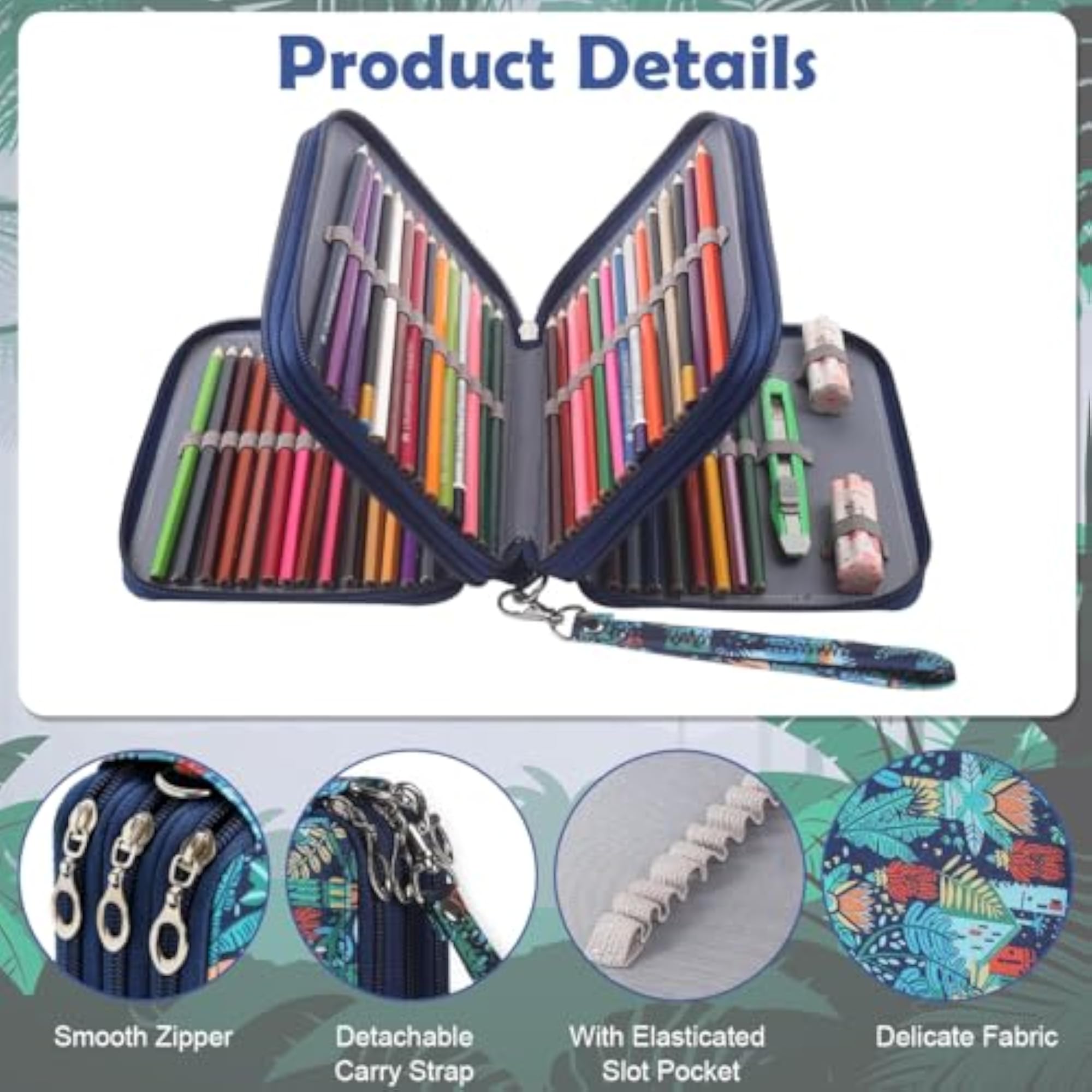 Large Pencil Case with 78 Elastic Loops, 6.3×7.87×2.36in